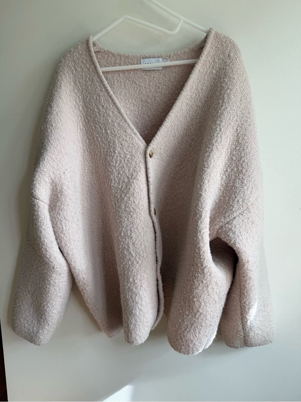 Topman Cream Bouclé V-Neck Cardigan